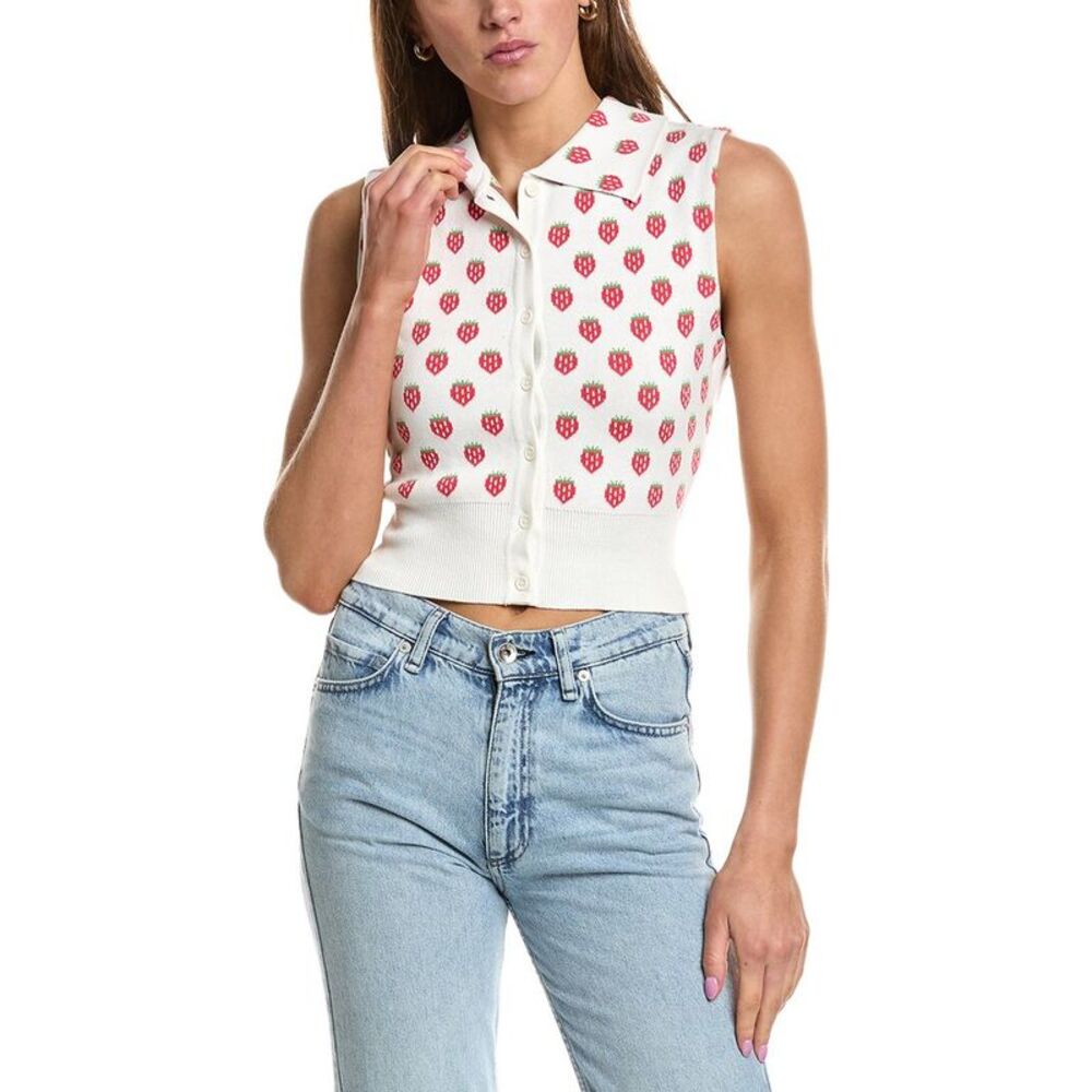 Rowing Blazers Womens Knit Collared Button-Up Cashmere-Blend Tank, Pink